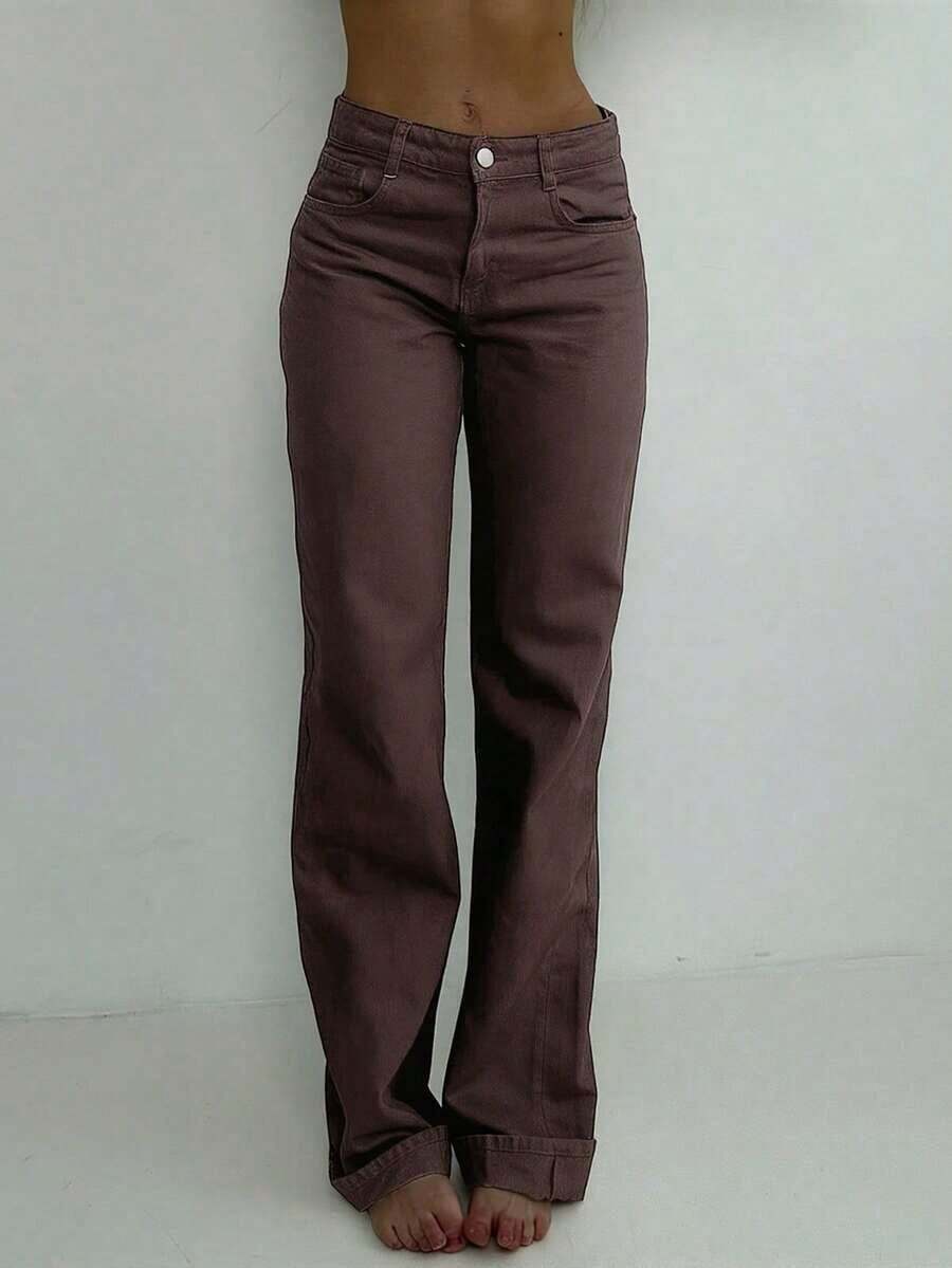 Mom Jeans Women - Womens Mid-Rise Loose Wide Leg Denim