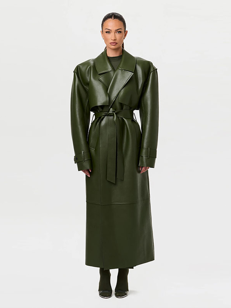 Women'S Fashion Essentials - Fashion PU Leather Long Overcoats With