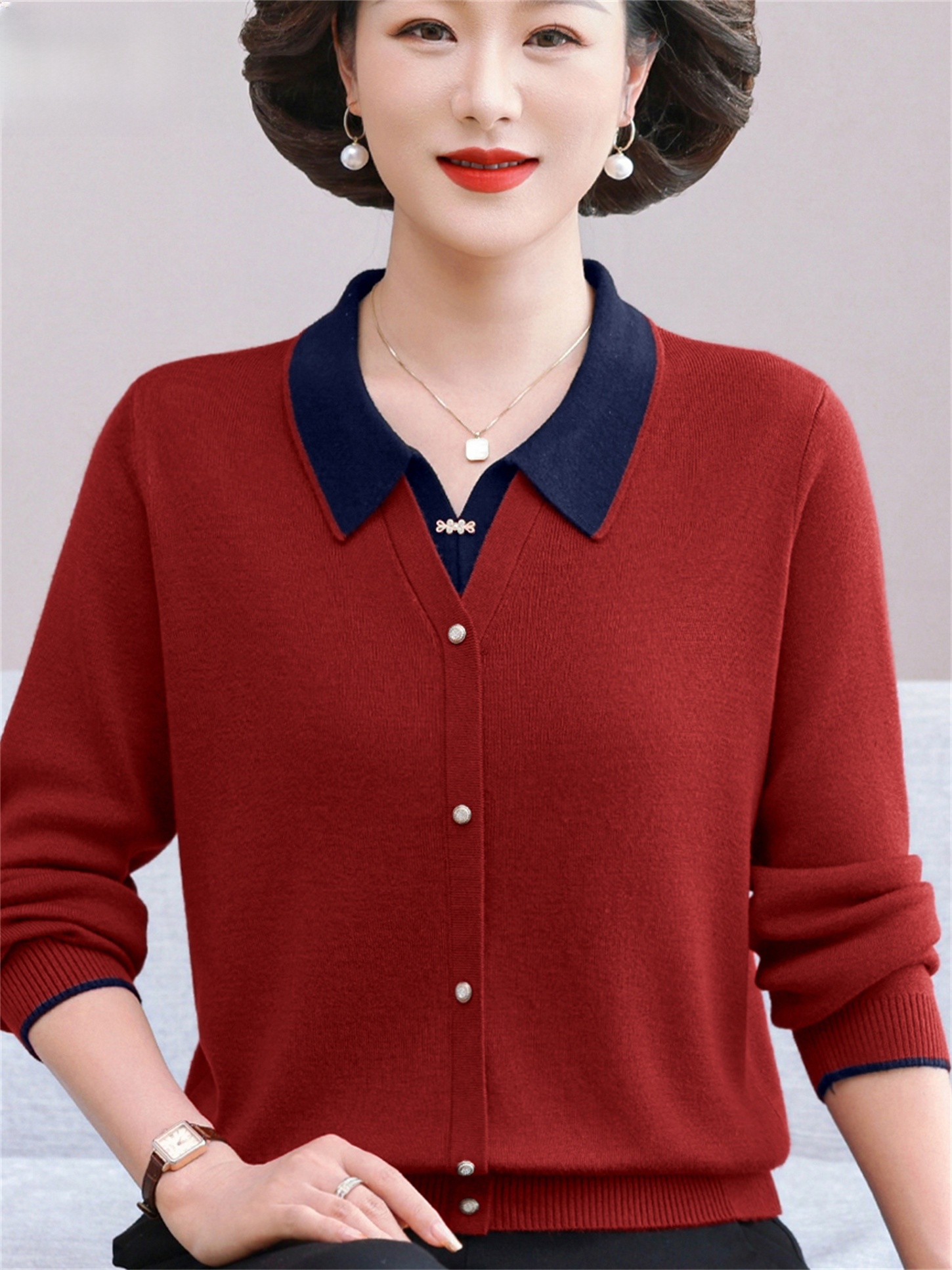 Women Fashion Over 50 - Stylish Mommy Autumn Fashion Knitted Long