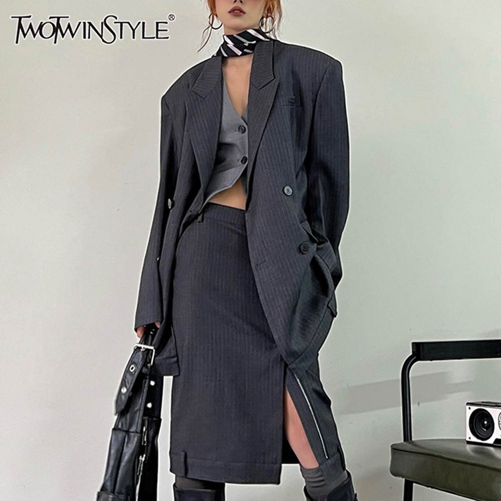 Women'S Fashion Long Coat - TWOTWINSTYLE Hit Color Striped Two Piece
