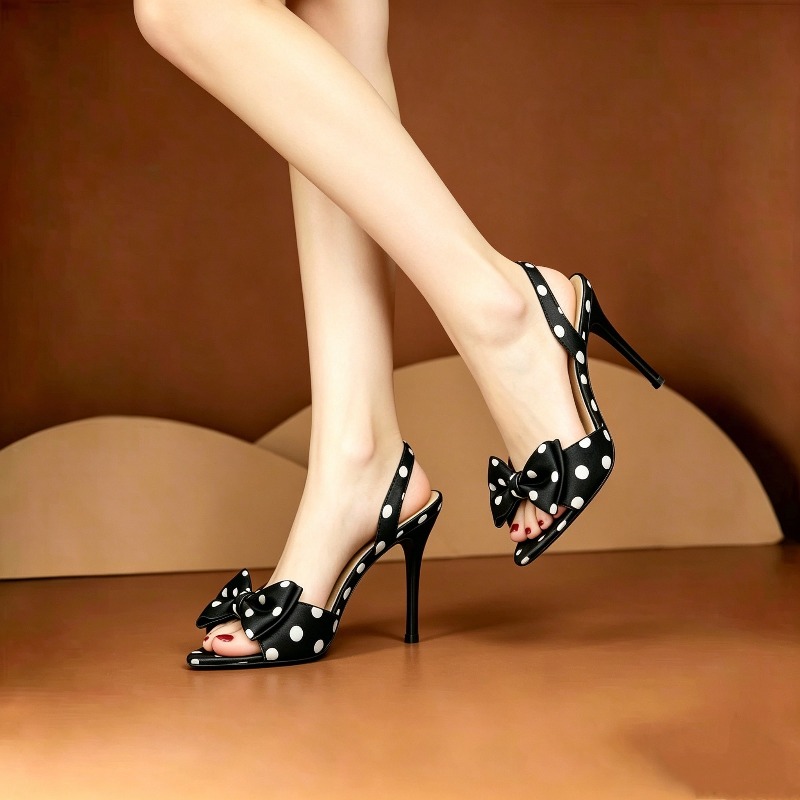 Women'S Fashion Line - French Polka Dot Bow Pointed Toe