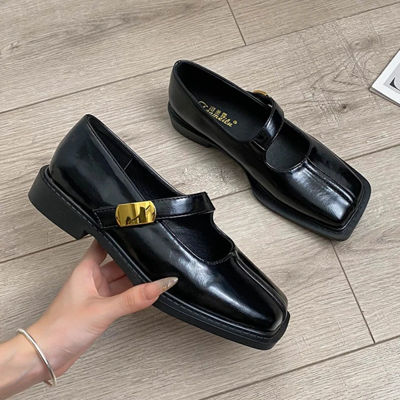 Women'S Fashion Loafers - French Style Square Toe Low Heel