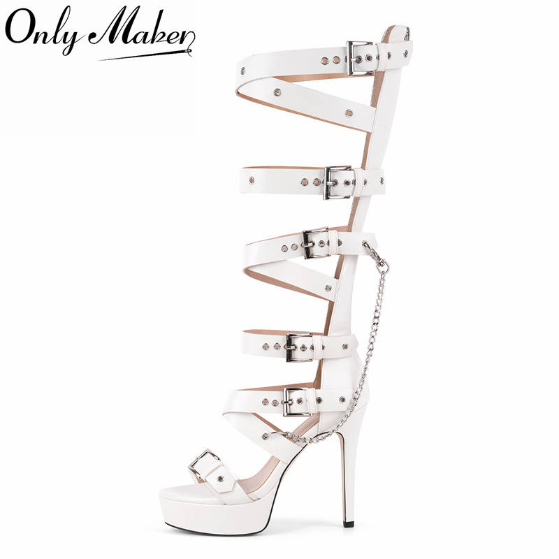 Fashion Women Belt - Onlymaker Platform Knee High Eyelets Belt