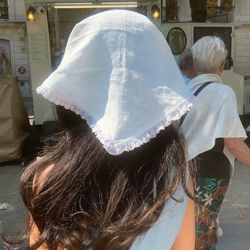 Women Fashion Photoshoot - Elegant White Blue Lace Headscarf Hollow