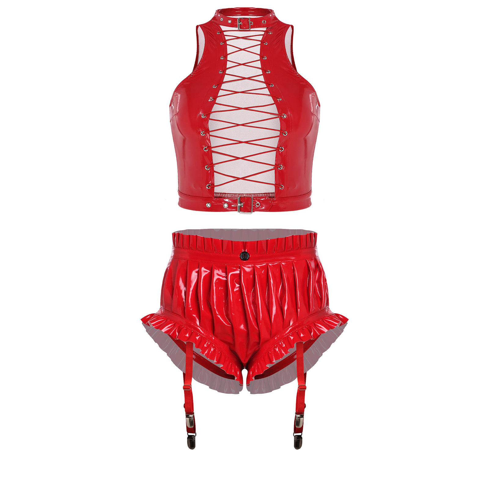 Womens Wet Look PU Leather Clu - Crop Top Women incelemesi ve fiyatı