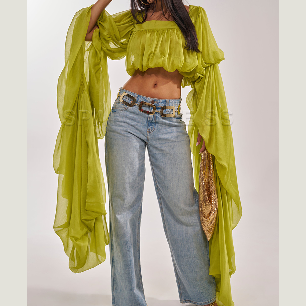 Women Chiffon Crop Top, Puff L - Crop Top Women incelemesi ve fiyatı