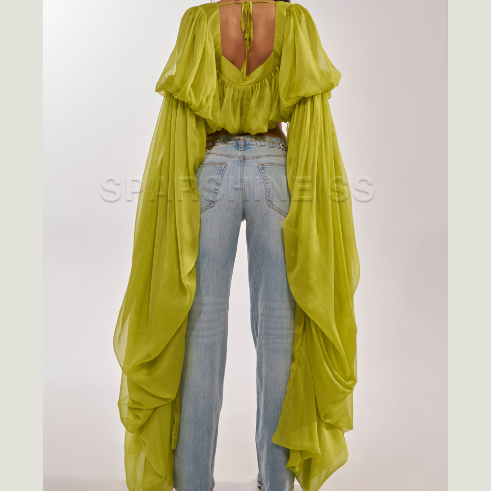 Women Chiffon Crop Top, Puff L - Crop Top Women incelemesi ve fiyatı