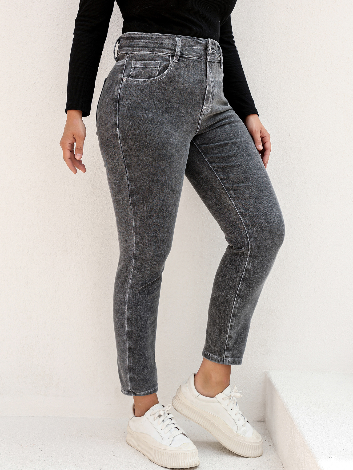 Plus Size Gray Jeans for Women - Mom Jeans Women incelemesi ve fiyatı