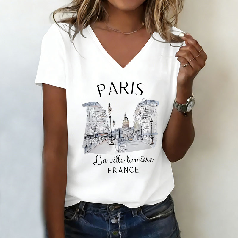 Vintage Paris T-shirt V Neck C - Women'S Fashion Paris incelemesi ve fiyatı