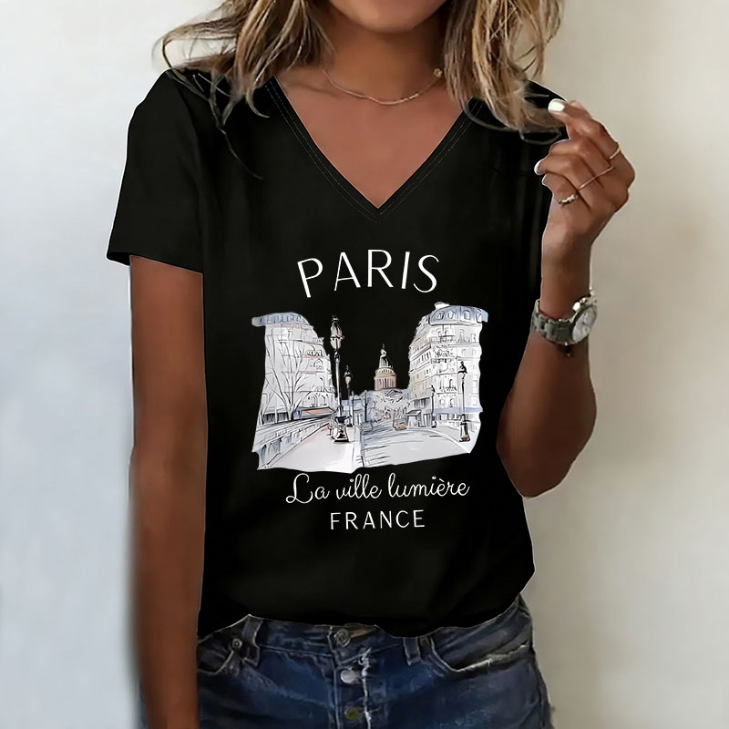 Vintage Paris T-shirt V Neck C - Women'S Fashion Paris incelemesi ve fiyatı