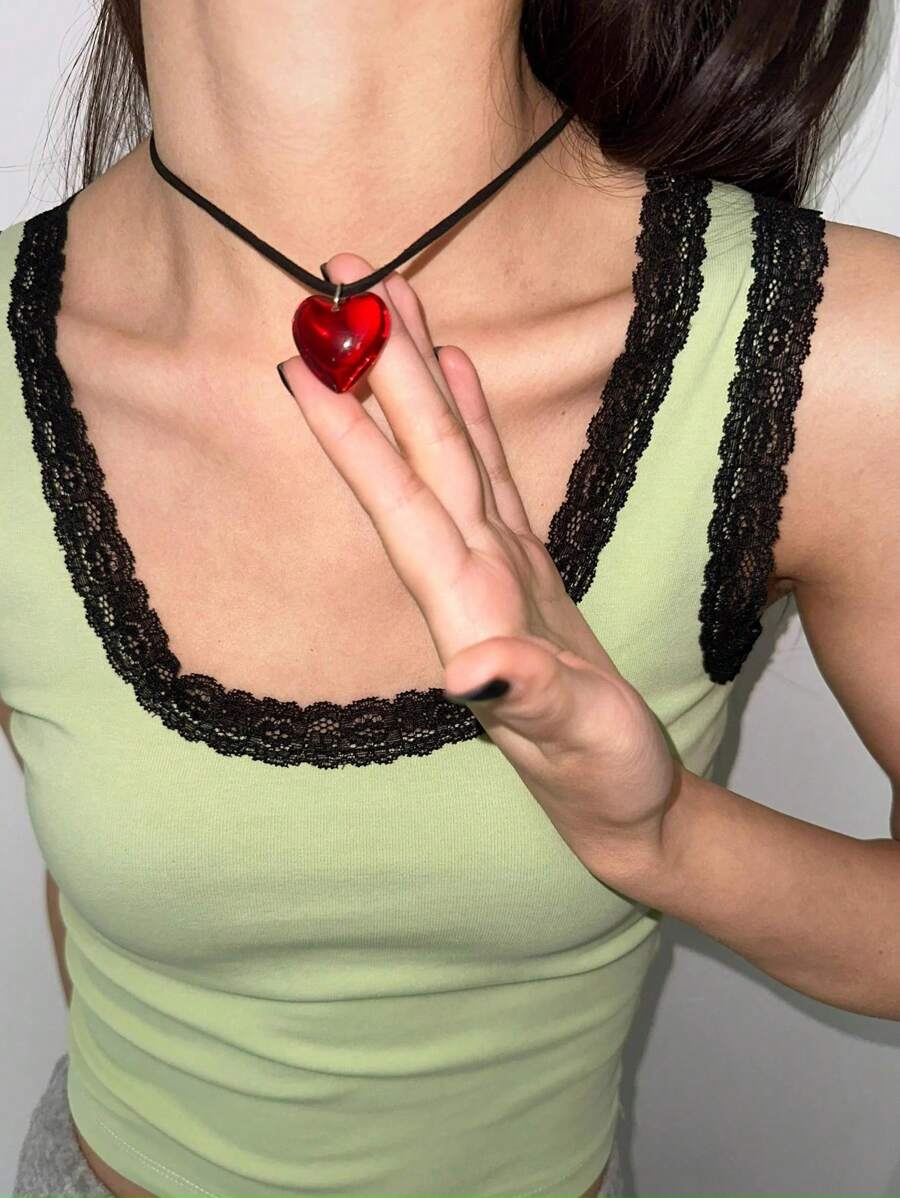Red Semi-Transparent Glass Hea - Women Fashion Necklace incelemesi ve fiyatı