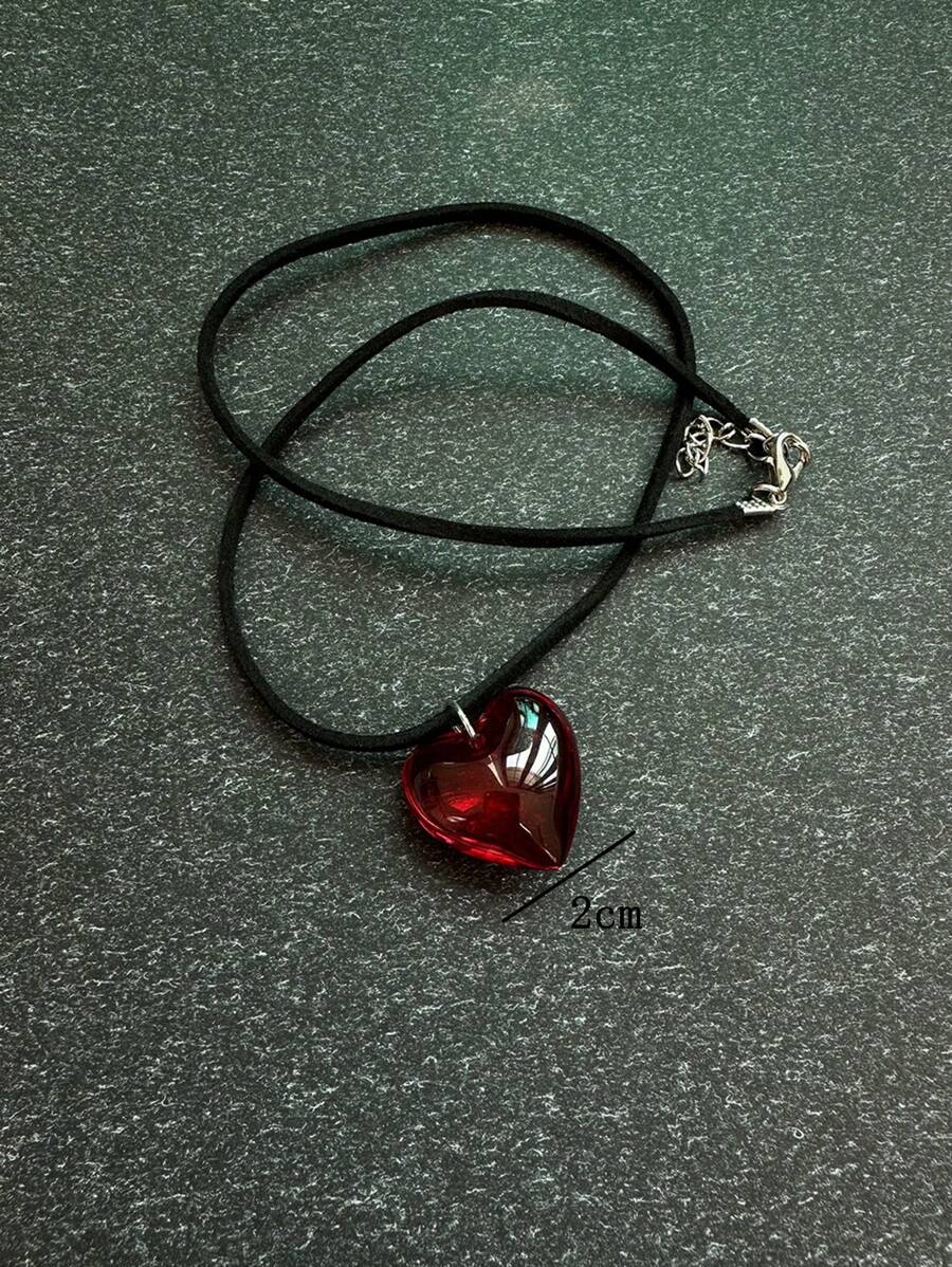 Red Semi-Transparent Glass Hea - Women Fashion Necklace incelemesi ve fiyatı