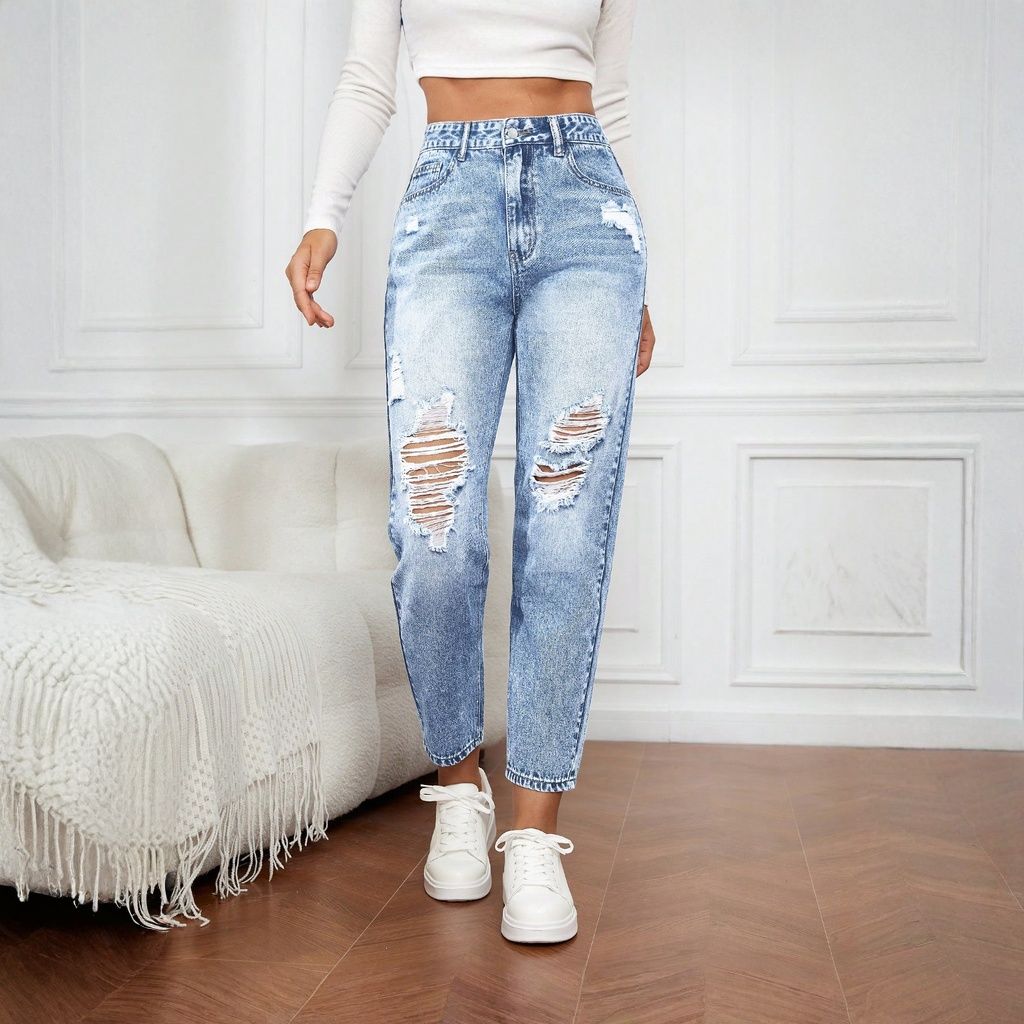 Women's Slim Fit Jeans with Ri - Mom Jeans Women incelemesi ve fiyatı