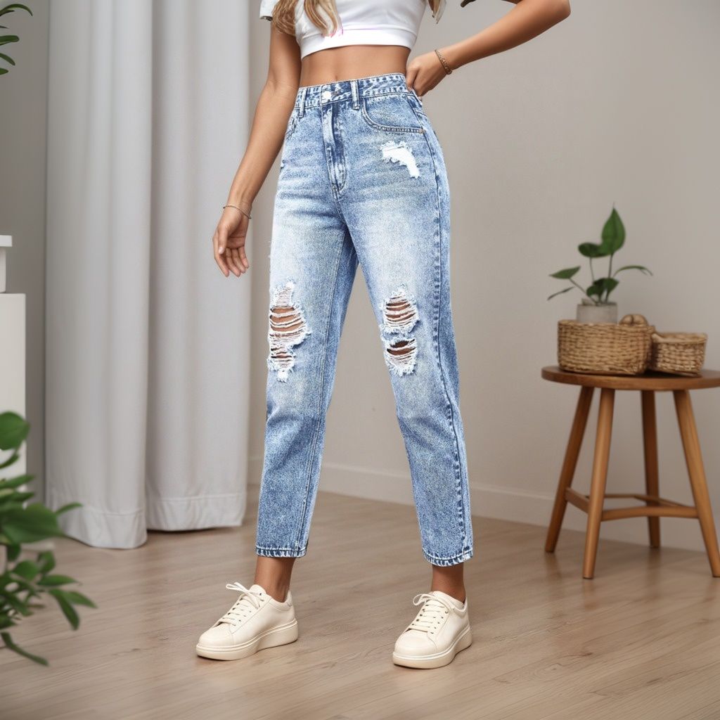 Women's Slim Fit Jeans with Ri - Mom Jeans Women incelemesi ve fiyatı