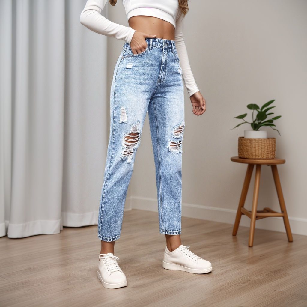 Women's Slim Fit Jeans with Ri - Mom Jeans Women incelemesi ve fiyatı