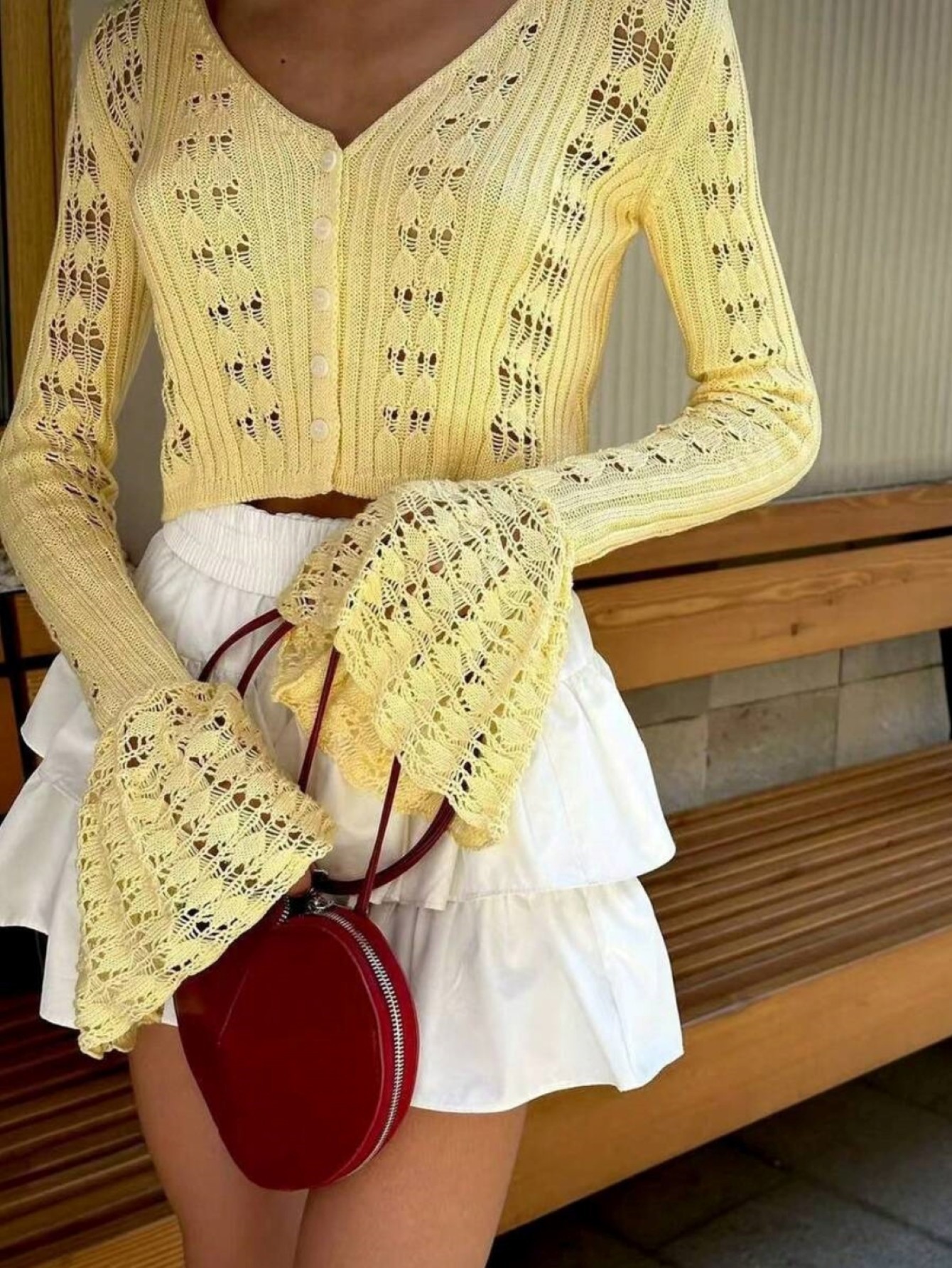 Womens Yellow Crochet Knit Fla - Crop Top Women incelemesi ve fiyatı