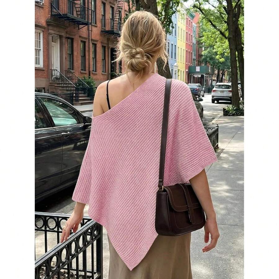 Off Shoulder Asymmetric Knit P - Women'S Fashion Poncho incelemesi ve fiyatı
