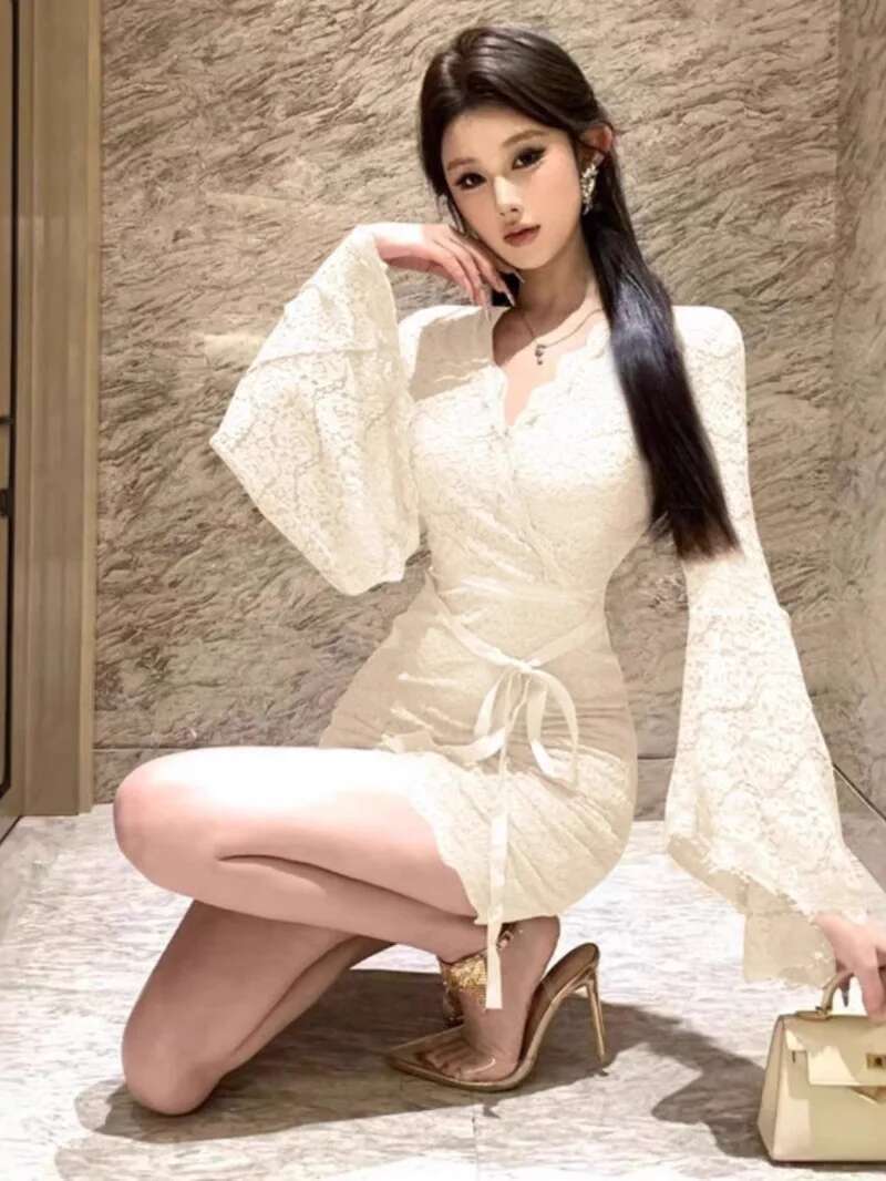 Sexy Lace Bell Sleeve Dress Wo - Women Fashion Dress Names incelemesi ve fiyatı