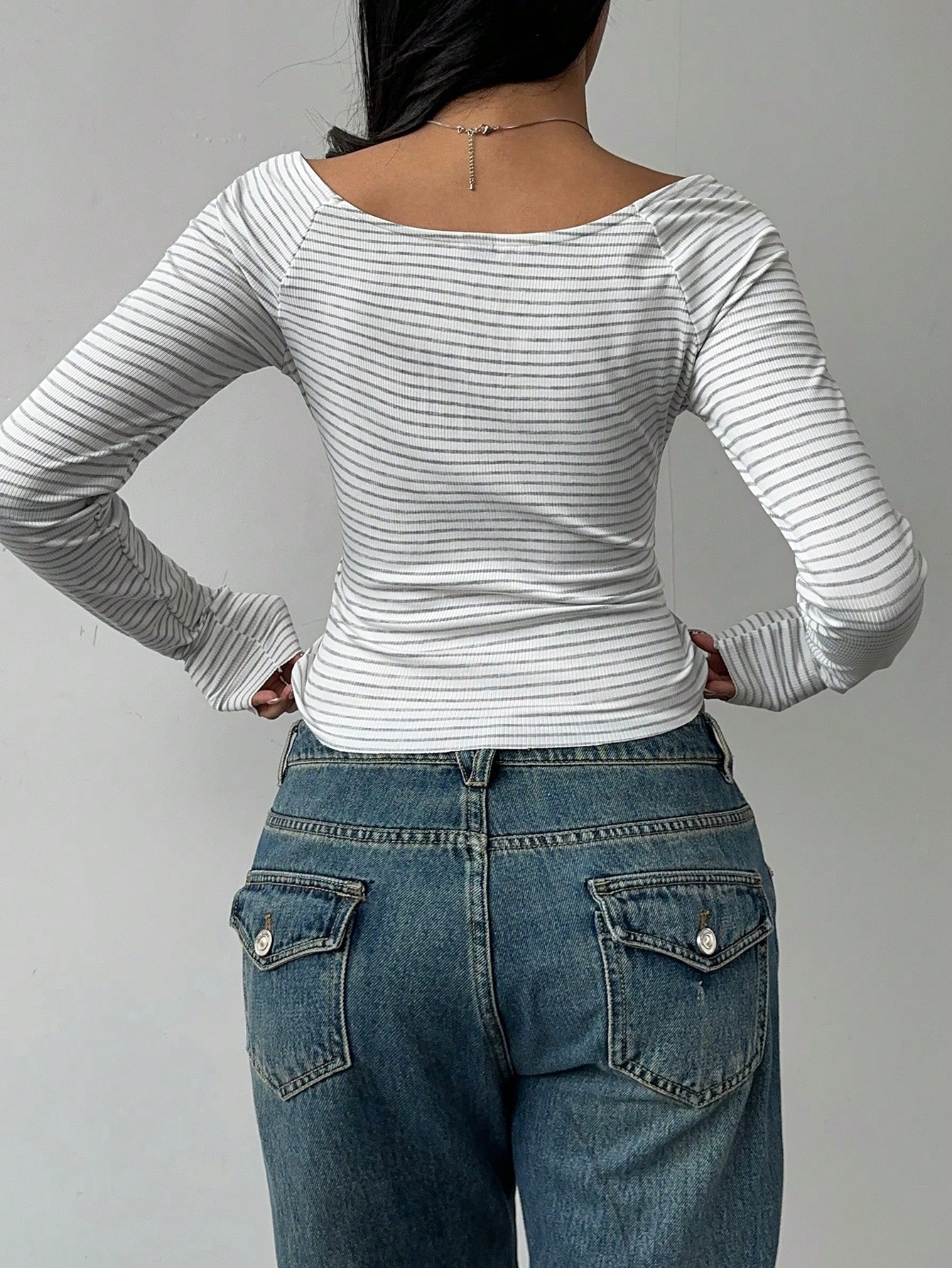 Casual Striped Knitted Long Sl - Crop Top Women incelemesi ve fiyatı
