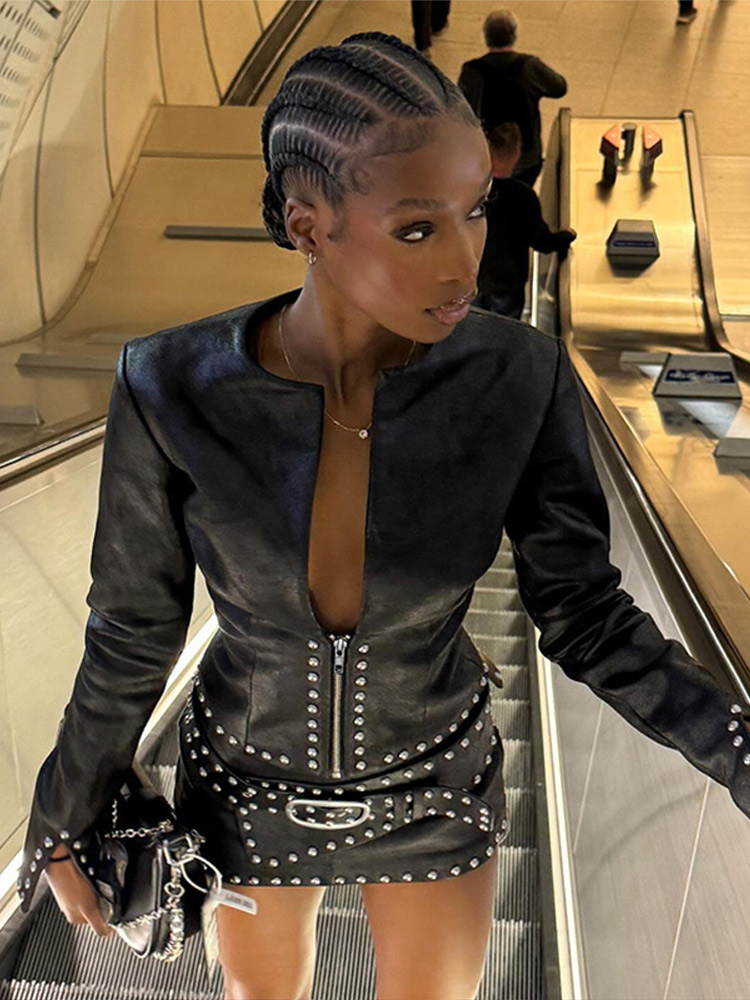 Y2k Leather Skirt Set Women Ri - Women'S Fashion Long Coat incelemesi ve fiyatı