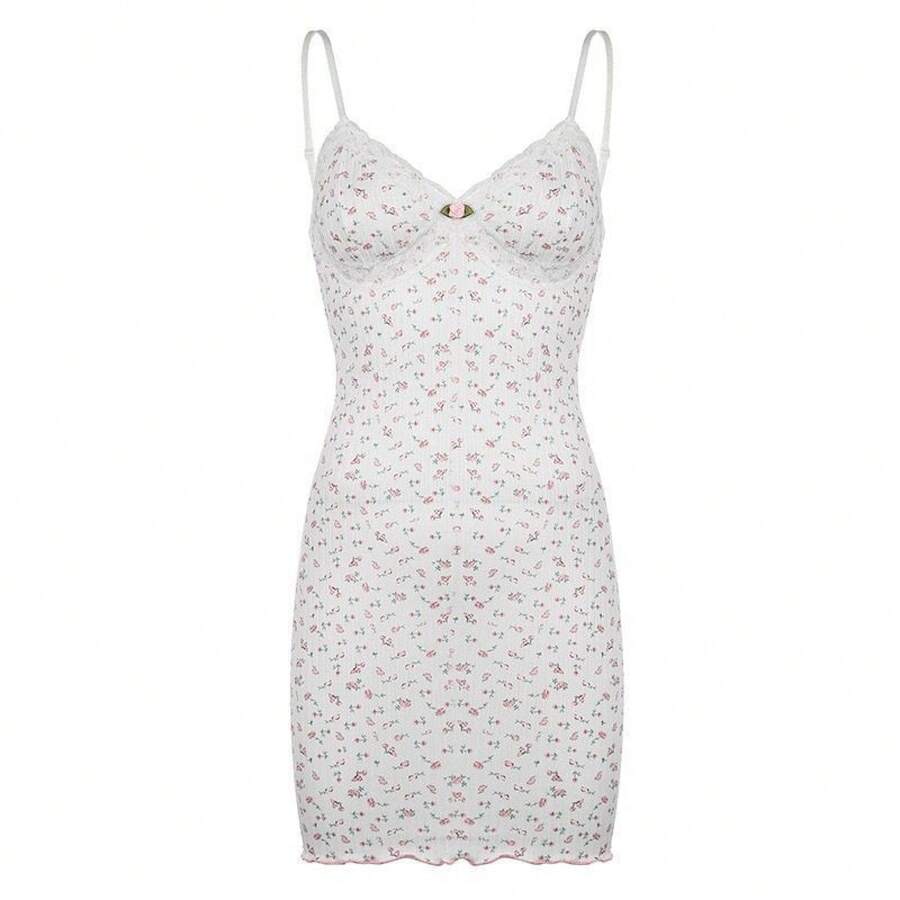 Floral Print V-Neck Lace Trim  - Women Fashion Necklace incelemesi ve fiyatı